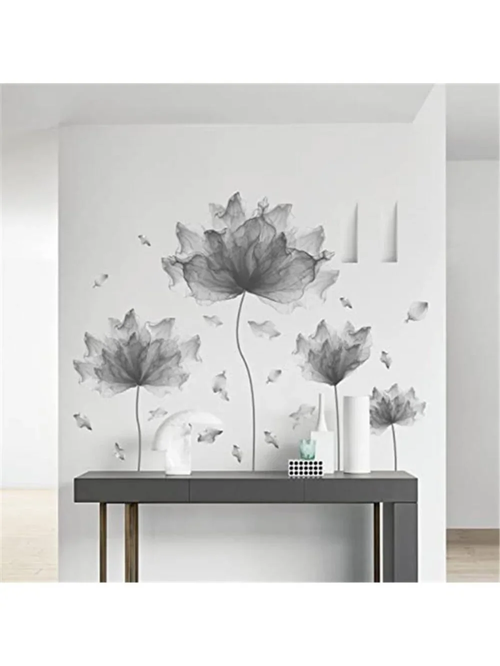 Large Gray Floral Wall Decals Peel Stick Removable Waterproof Flower Stickers